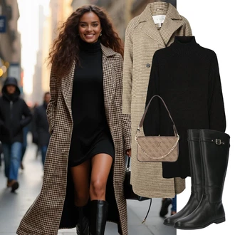 Podzim Outfit s Černá Svetrové Šaty/Dlouhé pletené šaty/Zimní Pletené Šaty/Šaty S Rolákem Noisy may "Elegantní zimní outfit"