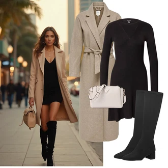 Outfit s Šedá/Béžová/Hnědá/Khaki Vlněný Kabát/Dlouhý kabát/Dlouhý Kabát/Zimní Kabát Vlněný kabát/Kašmírový Kabát/Lodenový kabát/Midi Kabát Only "Elegantní zimní outfit"