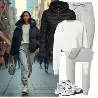 Materijal koji upija znoj Outfit sa Siva/Svjetlosiva/Kaki Jogger Hlača/Jersey Hlača/Trenirka/Hlače od Flisa/Sportske hlače/Hlače za Trening adidas sportswear, Siva/Bijela/Kaki/Krem/Svjetlozelena Nekategorizirano kendall for about you "Sportski zimski outfit"