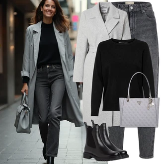 Kůže Outfit s Černá Kozačka Chelsea Boty/Kožená bunda Tamaris "Zimní look"