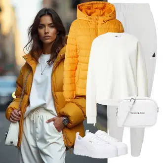 Materijal koji upija znoj Outfit sa Bijela/Krem/Kaki Sweater majica/Pletivo Veći Broj Adidas Originals "Sportski zimski outfit"