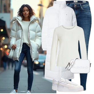 Outfit s Modrá/Lilové barvy/Tmavě modrá/Světle modrá Kožená bunda/Dámské Džíny s Délkou 7/8/Džíny s Nízkým Sedem/Džíny s Dírou/Kožené Boty/Navlékací džíny/Push up Džín/Džíny s Rozparkem/Džín s Nízkým Pasem Only "Zimní look"