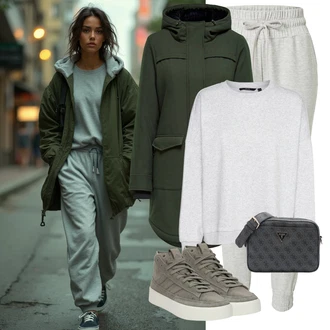 Outfit s Šedá/Světle šedá Jogger Kalhoty/Sportovní kalhoty/Žerzejová Kalhoty/Teplák aim'n "Sportovní zimní outfit"