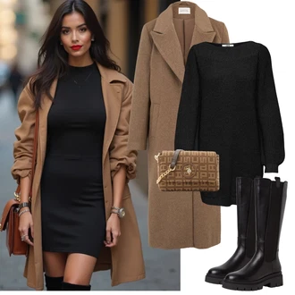 Outfit s Černá/Tmavě šedá/Šedá Pletené Šaty/Svetrové Šaty/Zimní Pletené Šaty JdY "Elegantní zimní outfit"