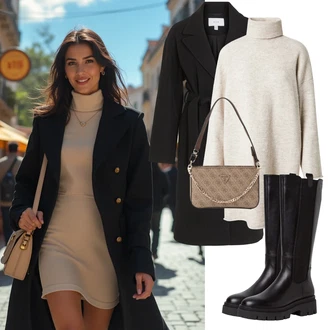 Outfit s Černá Přechodový Kabát/Zimní Kabát Vlněný kabát/Midi Kabát/Kašmírový Kabát/Trenčkot/Trenčkot/Dlouhý kabát/Letní Kabát/Vlněný Kabát Vila "Elegantní zimní outfit"