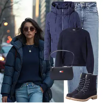 S Pertlanjem Outfit sa Svjetloplava/Plava Traperice Široke Nogavice/Formalna Košulja/Dad Traperice/Traperice s Prorezom/Mom Jean/Vrećaste Traperice/High Waist Traperice/Traperice Opuštenog Kroja/Vintage traperice/Culotte Traperice Only "Cool zimski outfit"