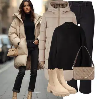 Outfit s Béžová/Khaki/Hnědá Chelsea Boty/Letní kotníková kozačka/Kožená bunda Only "Zimní look"