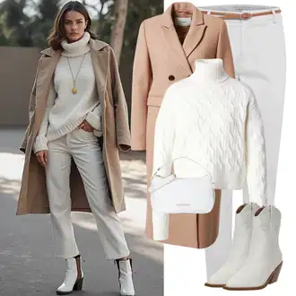 Boja Outfit sa Pink/Bež/Ljubičasta/Smeđa Vuneni Kaput/Usko Krojena Kaputa/Dugi Kaput/Kaput od Kašmira/Frak Kaput/Dugi kaput/Zimski Kaput Vuneni kaput/Midi Kaput/Prijelazni Kaput ivy oak "Zimski look"Look: Boja, klasický, Poslovni, Ured, Francuske, Old Money, moderne