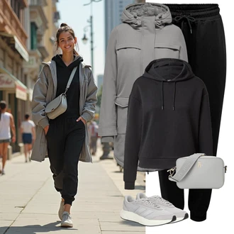Outfit s Černá/Tmavě šedá Fleecový Svetr/Svetr s kapucí/Svetr s kapucí/Pletená mikina s kapucí/Sportovní mikina/Sportovní mikina/Originální mikina/Unisex Mikina S Kapucí Only Play "Sportovní zimní outfit"
