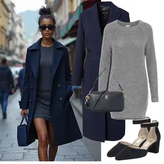 Outfit sa Siva/Svjetlosiva/Tamnosiva Pletena Haljina/Džemper Haljina/Zimska Haljina Zimska Pletena Haljina Noisy may "Elegantan zimski outfit"