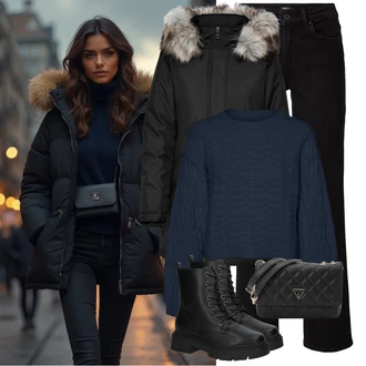 Umělá kožešina Outfit s Černá Nezařazené Only "Outfity na zimu"