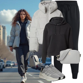 Outfit s Černá/Tmavě šedá Fleecový Svetr/Svetr s kapucí/Svetr s kapucí/Pletená mikina s kapucí/Sportovní mikina/Sportovní mikina/Originální mikina/Unisex Mikina S Kapucí Only Play "Sportovní zimní outfit"