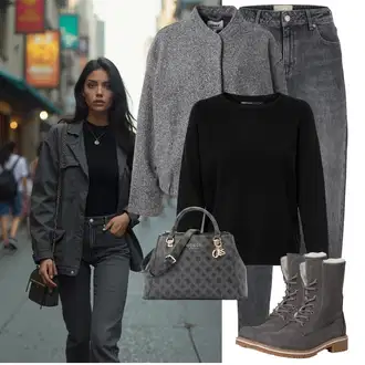 Outfit sa Siva/Svjetlosiva/Tamnosiva Jakna od Flisa Pletena Flis Jakna/Boucle Jakna/Vunena Jakna Only "Cool zimski outfit"