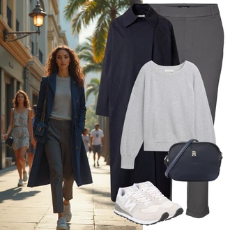 Outfit s Hnědá/Khaki/Tmavě šedá/Šedá Navlékací Kalhoty/Bengaline Kalhoty/Kalhoty s Vysokým Pasem/Kalhoty se Štěrbinou/Strečová Kalhoty/Zimní Kalhoty/Business Kalhoty/Mušelínové kalhoty/Skinny Kalhoty/Úzká Kalhoty/Obleková Kalhoty VERO MODA "Stylový zimní outfity"