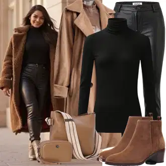 Outfit s Hnědá Pletený Fleecový Kabát/Teddy Kabát/Kabát Bouclé/Kožich Kabát About You "Zimní oblečení"