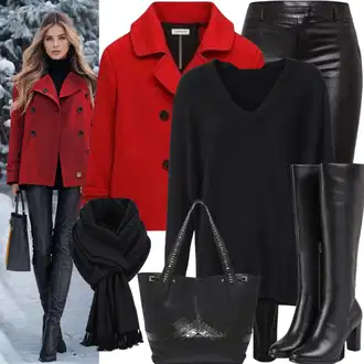 Outfity pro zábavu Elegantní s Černá Kozačka Na Podpatku/Dlouhá Kozačka/Kozačka nad Kolena/Bota se širokým nohavici/Špičatá Kozačka/Kozačka po Kolena About You "Zimní oblečení"Look: 20 léta, Elegantní, Cool, Příliš oblečený, Nadrozměrné