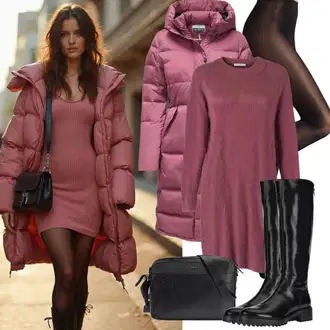 Outfity na zimu s Vícebarevný/Fialová/Vínová/Růžová/Hnědá Zimní Pletené Šaty/Svetrové Šaty/Dlouhé pletené šaty/Šaty s dlouhým rukávem Pull&Bear "Zimní outfit"