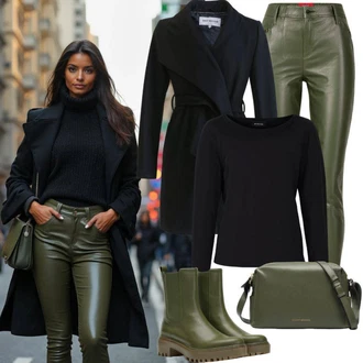 Outfit s Černá Vlněný Kabát/Lodenový kabát/Dlouhý kabát/Kašmírový Kabát/Midi Kabát/Zimní Kabát Vlněný kabát Vila "Zimní outfit"