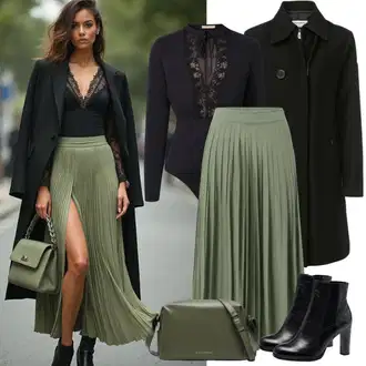 Kratka Outfit sa Svjetlozelena/Zeleno Mini Suknja/Teniska Suknja/Suknja Iz 60-ih/Suknja Iz 90-ih/Hlačna suknja/Kratka Plisirana suknja/Elastična Suknja/Unisex Suknja VERO MODA "Zimski izgled"