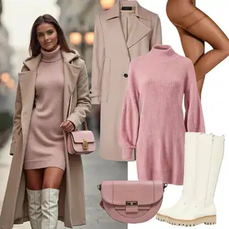Zimske Outfiti Stari denar mit Bež/Roza/Bela Škorenj z zadrgo/Nogavica čevelj/Jahalni Škorenj/Nagubani Škorenj/Škornj čez Koleno/Dolg Škorenj/Visok Škornj do Kolen/Škornj z visokimi petami/Ravni škornji čez koleno SOHO "Zimski outfit"Look: Stari denar, Plemenita, Egirl, Italijanska, Eleganten
