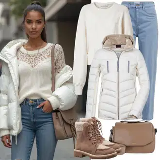 Zimske Outfiti Kratka mit Krem/Bela Kvačkan pulover/Pulover z Izrezom/Pleteni Pulover medicine "Zimski outfit"
