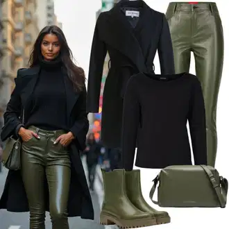 Naguban ovratnik outfit mit Črna Volneni Plašč/Dolg Plašč/Midi Plašč/Oversize Plašč/Dolg plašč/Plašč iz Kašmirja By Malene Birger "Zimski outfit"