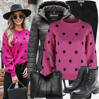 Zimske Outfiti Stari denar mit Bela/Temno modra/Črna/Roza Pulover z ovratnikom/Kardigan s stoječim ovratnikom/Women's Pullovers with Stand-up Collar/Polo Pulover Trendyol "Zimski trendovski videz"Look: Mehko, Egirl, Morski, Stari denar, Francoski, Univerzitetni