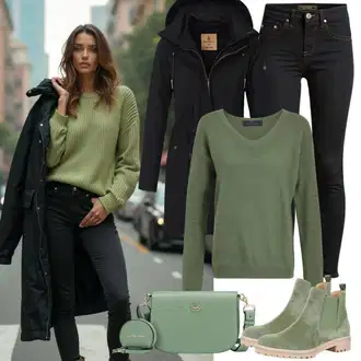 Green pants outfits "Zimski Videz"