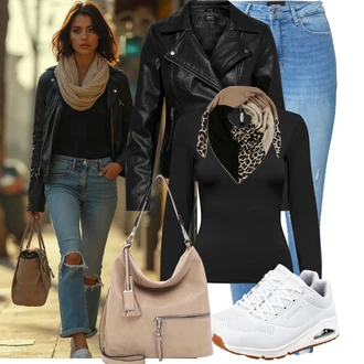 Outfity z džínu Skinny s Světle modrá/Modrá Kožená bunda/High Waist Džínové Kalhoty/Džíny s Dírou/Push up Džín/Džíny s Rozparkem/Kožené bundy VERO MODA "Praktický vzhled"
