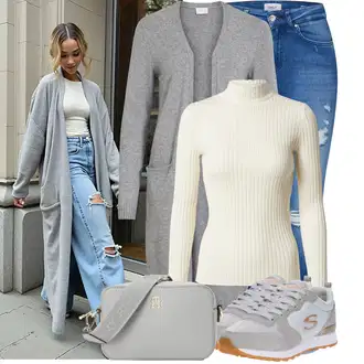 Zapínání na knoflíky Dlouhé Outfit s Šedá/Tmavě šedá/Světle šedá Pletenina veľkej veľkosti/Šaty Móda Pro Plnoštíhlou/Kabát/Tunika Vila "Praktický vzhled"