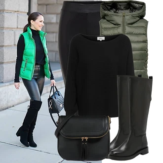 Outfit s Černá Formovaná Legína/Tregíny/Legíny s Podšívkou/Legíny s Vysokým Pasem/Kalhoty z Umělé Kůže/Vinylový Legín/Legíny Kožený Vzhled/Neprůhledný Legíny/Kožený legíny/Latexové legíny/Legíny s Rozparkem Only "Hezký outfit pro volný čas"