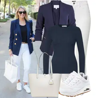 Outfit s Krémová/Modrá/Bílá Sport Běžecká bota/Bota na fitness/Tréninková bota/Gymnastická bota/Běžecká bota/Tenisová bota Skechers "Hezký outfit pro volný čas"