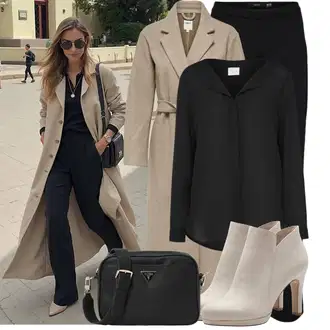 Outfit s Šedá/Béžová/Hnědá/Khaki Vlněný Kabát/Dlouhý Kabát/Dlouhý Kabát/Vlněný Kabát/Kašmírový Kabát/Lodenový Kabát/Midi Kabát Only "Praktický vzhled"