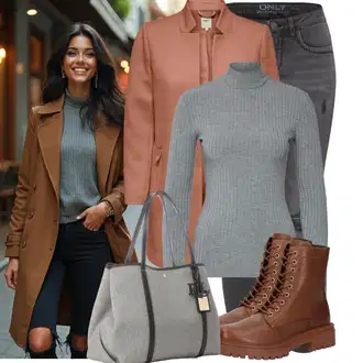 Outfit sa Smeđa/Crvena/Bež Prijelazni Kaput/Vintage Kaput/Scuba Kaput/Kaput Tri Četvrtine/Vuneni Kaput/Vuneni kaput/Usko Krojena Kaputa/Lagani Kaput/loden kaput/Midi Kaput/Kaput od Kašmira/Ljetni Kaput Only "Praktičan look"