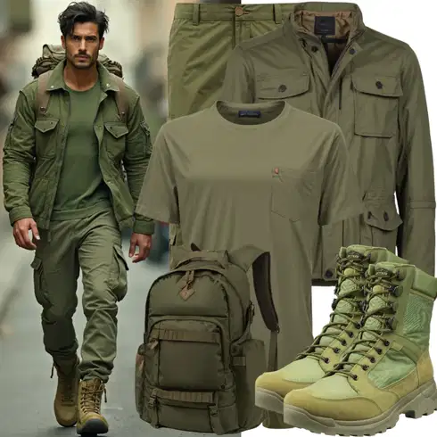 Dunkelgrün/Khaki CargoHose/Cargo-JoggingHose Only & Sons kombinieren mit Dunkelgrün/Beige/Grün/Grau MannsTasche/Militär Tasche/Rucksack/Wasserdichte Tasche/Sportrucksack Vans