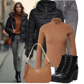 Outfity z džínu Zima s Černá Prošívaná Bunda/Termo Bund/Udržitelná bunda/Puchová Bund/Letní peřová bunda/Bunda s Kapucí/Péřová Bunda/Zimní Bund/Bunda z umělých vláken/Nafukovací Bund/Sbalitelné Bund Only "Zimní outfit pro volný čas"