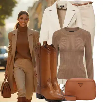 Kombinacije za zimu Culotte sa Bež/Kaki Hlača Velika Veličina B.young "Zimski outfit za slobodno vrijeme"