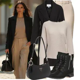Outfit sa Crna Prijelazni Kaput/Dugi kaput/Ljetni Kaput/Midi Kaput/Kaput od Kašmira/Vuneni kaput/Trenč Kaput/Vuneni Kaput/Baloner Vila "Zimski outfit za slobodno vrijeme"