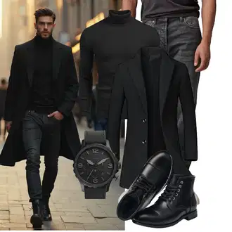 Winter Outfit mit Schwarz Schnürschuh/Vintage Stiefelette/Leder Stiefelette/Lederschuh/Gefütterte Stiefelette/Flache Stiefelette/Springerstiefel/Klassischer Stiefel/Schnürstiefelette SL-Saint "Business Outfit"
