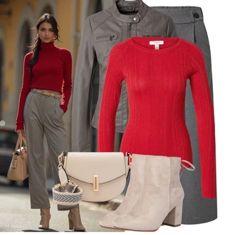 Outfit s Šedá/Světle šedá/Tmavě šedá Široká Kalhoty/3/4 Kalhoty/Culotte Kalhoty/Mušelínové kalhoty/Palazzo Kalhoty/Plisovaná kalhoty/Kožená Pánská Bund JdY "Outfity na každý den"