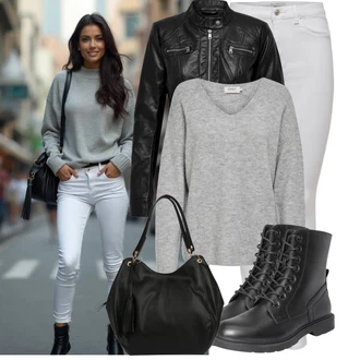 Outfit s Černá/Červená Motorkářské Bund/Kožené Bund/Motorkářská bunda/Bunda z Umělé Kůže Only "Outfity na každý den"