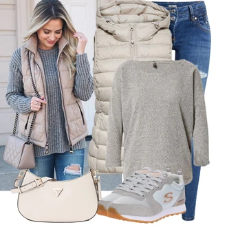 Sportski Jesen Outfit sa Smeđa/Kaki/Bež Only, Siva/Svjetlosiva/Bež Majica I Top Veći Broj/Bluza Veći Broj/Pletivo Veći Broj/Tunika Only "Outfit za svaki dan"Look: Preodjeven, Besprijekorno, Layered, Vanjski, Sportski, Old Money, Ležerno, Francuske, Prekrasan