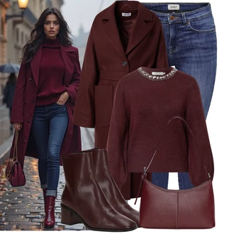 Božić Outfit sa Pink/Tamnocrvena/Vinski Crveno/Ljubičasta Pletivo Veći Broj Only "Moderna kombinacija za slobodno vrijeme"Look: Valentinovo, Božić, Koncer, Škola