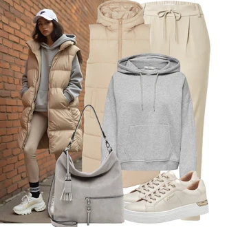 Outfit s Béžová/Khaki/Hnědá Mušelínové kalhoty/Mrkvová Kalhoty/Ležérní Kalhoty/Úzká Kalhoty/Paperbag Kalhoty Only "Každodenní vzhled"