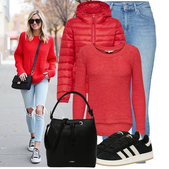Outfit s Červená Prošívaná Bunda/Nafukovací Bund/Zimní Bund/Udržitelná bunda/Puchová Bund/Péřová Bunda/Sbalitelné Bund/Bunda s Kapucí/Letní peřová bunda Only "Hezký jarní outfit"