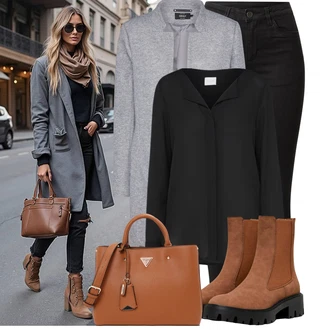 Outfit s Černá Halenka S 3/4 Rukávem/Halenkové Body/Halenka se Stojatým Límcem/Halenka s Dlouhým Rukávem/Tunikové Tričko/Dlouhá Halenka/Businessová Halenka/Slip-on Halenka/Blůza s knoflíčkem Vila "Lehký outfit"