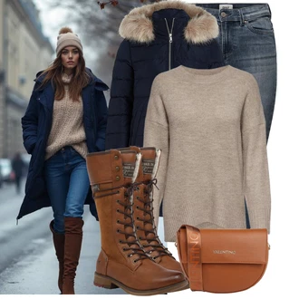 Outfit s Šedá/Modrá Kožená bunda/High Waist Džínové Kalhoty/Termální Džíny/Navlékací džíny/Push up Džín/Kotníková Bota/Kožené Boty/Slim Fit Džíny/Džíny s Rozparkem/Motorkářské Džíny/Dámské Džíny s Délkou 7/8/Zimní bunda Only "Lehký outfit"