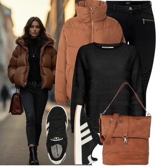 Outfit s Hnědá/Oranžová Prošívaná Bunda/Letní peřová bunda/Udržitelná bunda/Nafukovací Bund/Zimní Bund/Podzimní bunda/Krabice bunda/Puchová Bund Hollister "Lehký outfit"