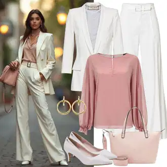 Outfit sa Smeđa/Crvena/Šareno/Pink/Narandžasta Bluza s Mašnom/Bluza Vrh/Izvanredna Bluza/Svilena Bluza/Svečana Bluza/Bluza s Printom/Kožna jakna/Razigrana Bluza/Bluza s Uzorkom/Bluza s Puf Rukavom camaieu "Elegantna Proljetna Odjeća"