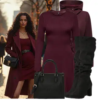 Outfit sa Ljubičasta/Tamnocrvena/Crvena/Vinski Crveno Prijelazni Kaput/Softshell Kaput/Kaput od Flisa/Kaput od Vunenog Flisa/Vuneni kaput/Pleteni Flis Kaput/Scuba Kaput/loden kaput/Kaput s Kapuljačom Only "Outfit za svaki dan"